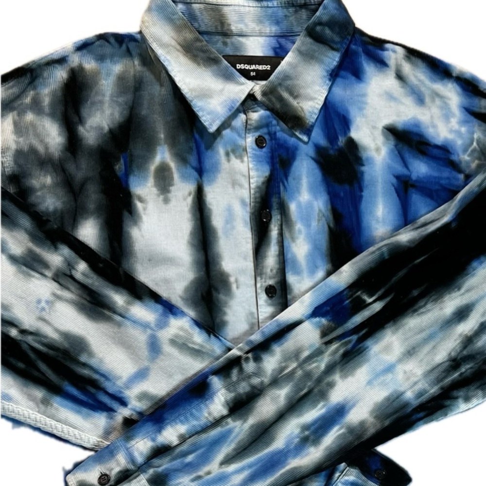 DSQUARED2 Tie-Dye Blue, White and Black Men's Shirt Size XL price $250